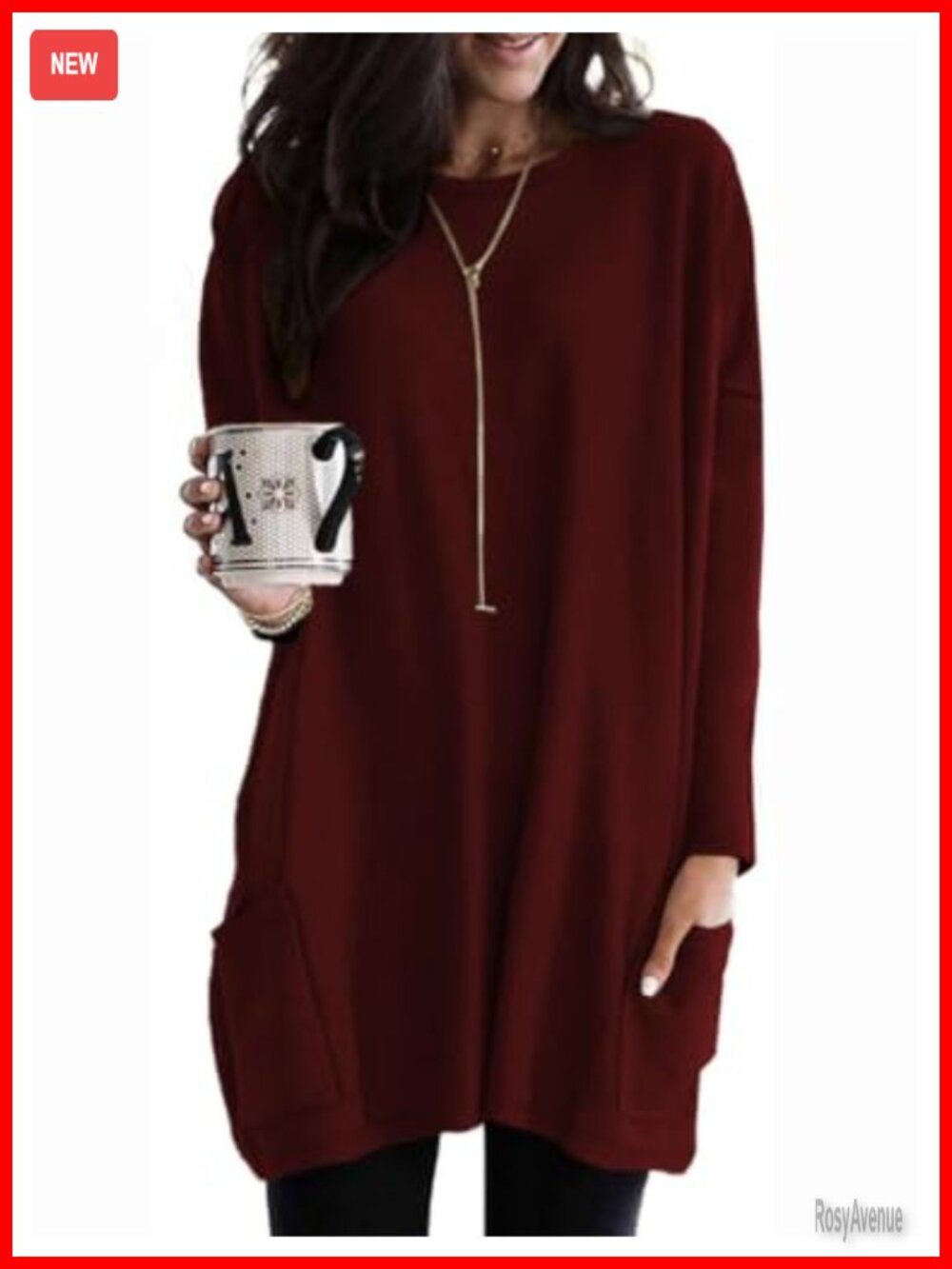 Poetsky Women's Long Sleeve Tunic Top with Pockets Casual Loose Fit